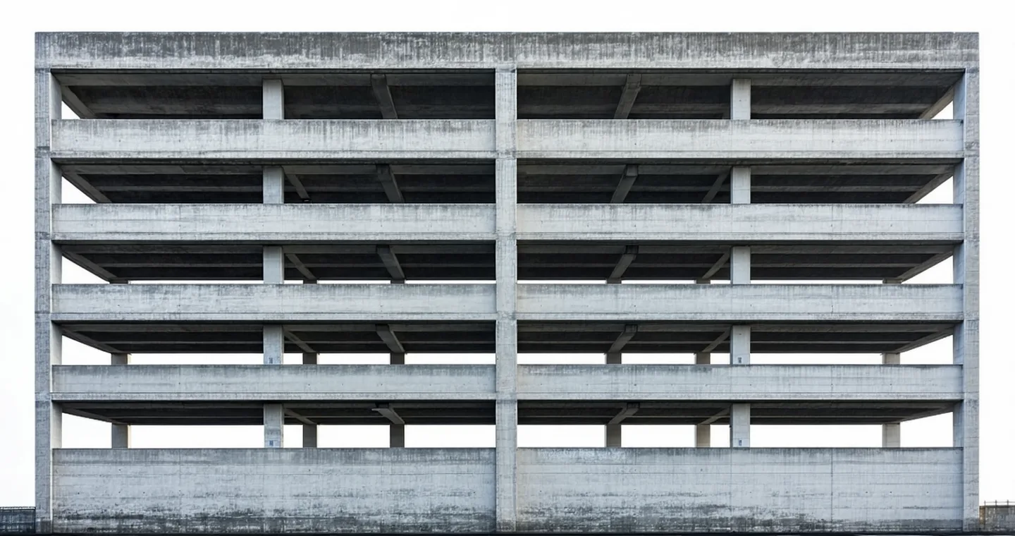 Exterior of a multi-level concrete parking structure
