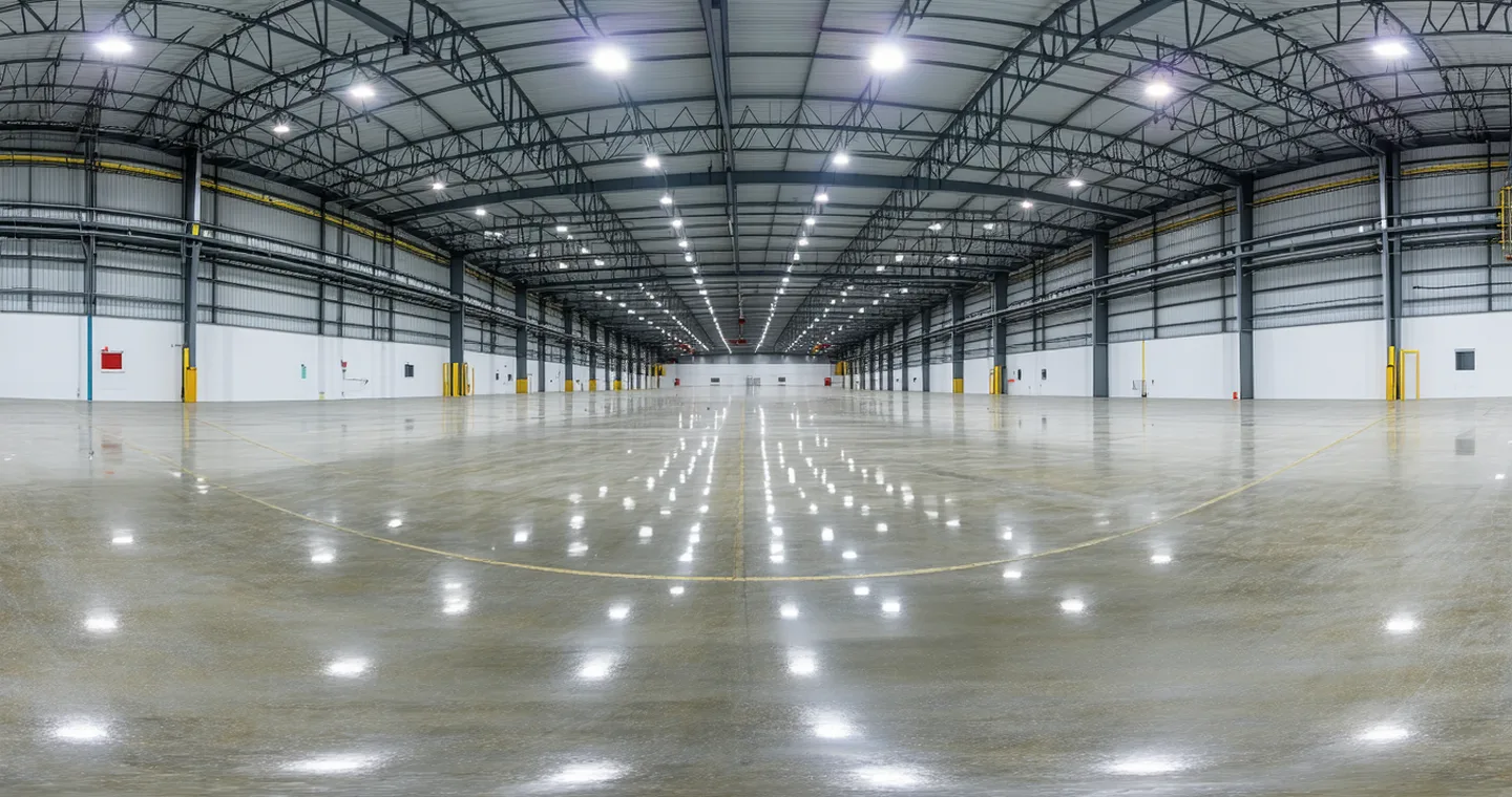Industrial facility concrete floor showing chemical-resistant containment area
