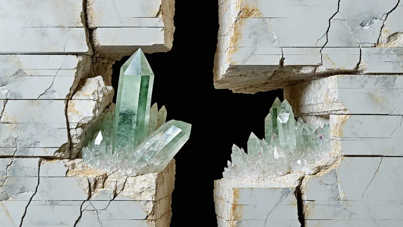 Microscopic view of mineral crystal formations growing inside a concrete crack